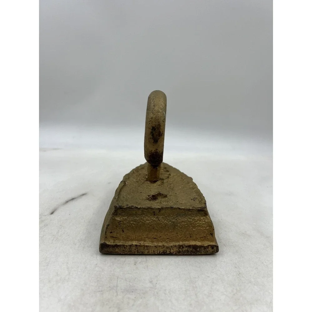Vintage Cast Iron Sad Iron Gold Painted Doorstop Primitive Antique Decor 6